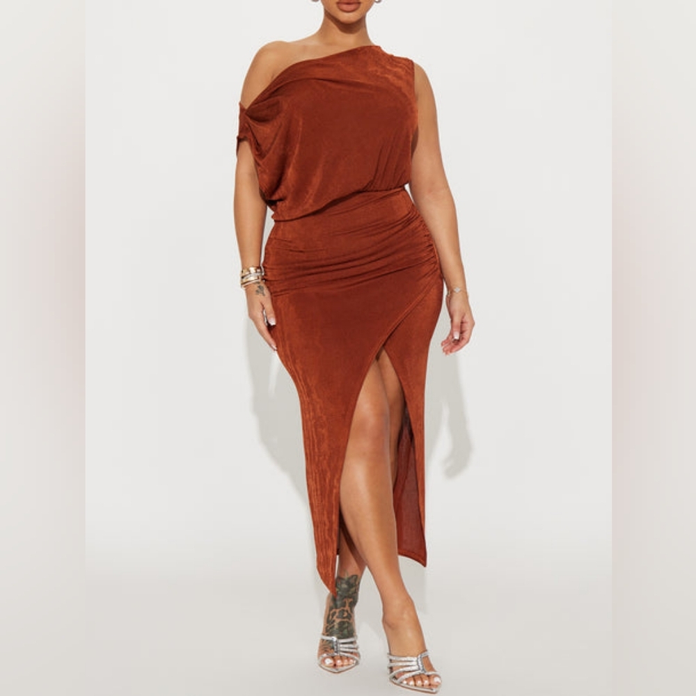 Fashion Nova Lara Slinky Dress Copper Small